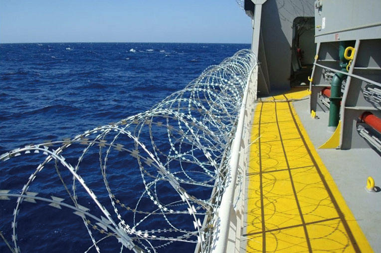 Razor wire fence on ships